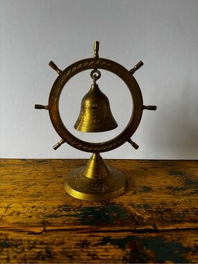 Decorative Brass Bell on Stand - Gold Tone